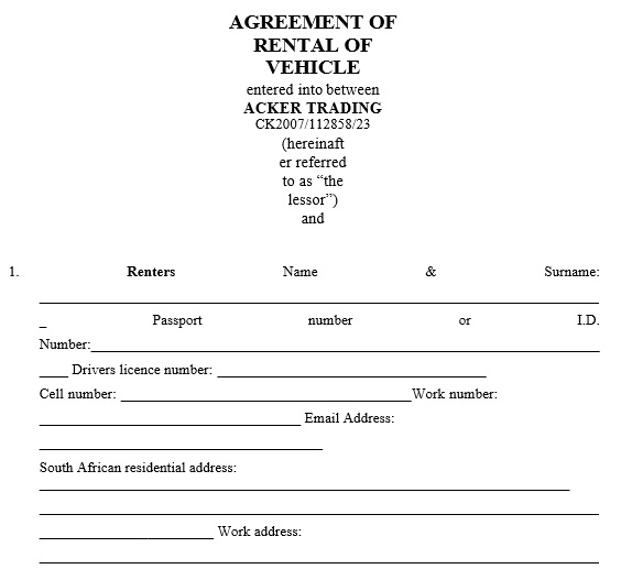 agreement of rental of vehicle