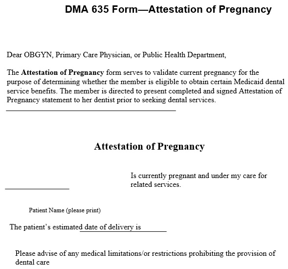 attestation of pregnancy form