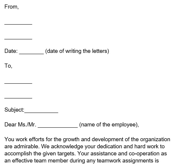 blank employee recognition letter