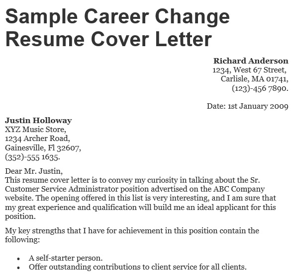 career change resume cover letter