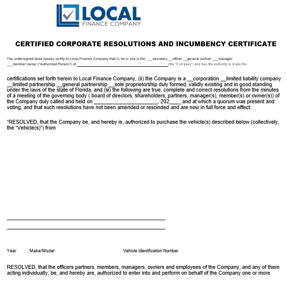 certified corporate resolution and incumbency certificate