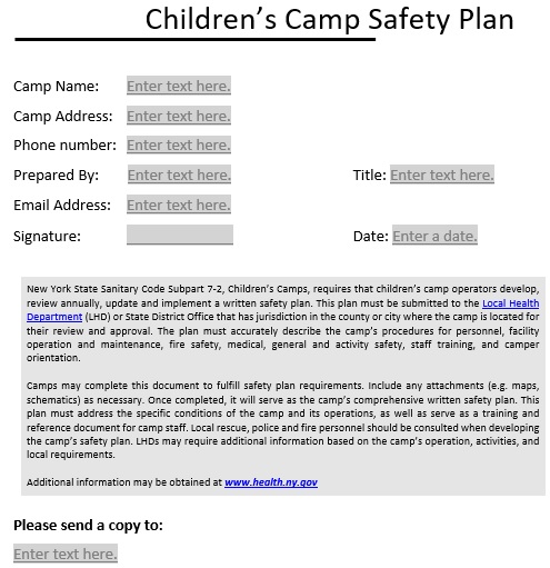childrens camp safety plan template