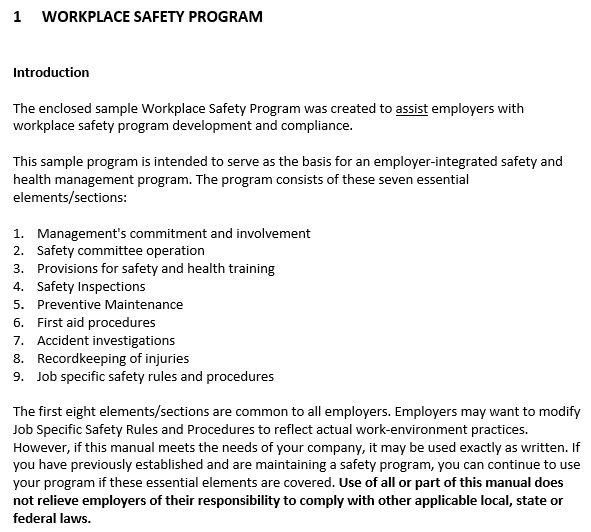 company safety plan template