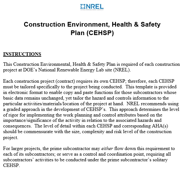 construction environmental health and safety plan template