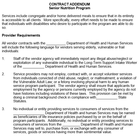 contract addendum senior nutrition program form