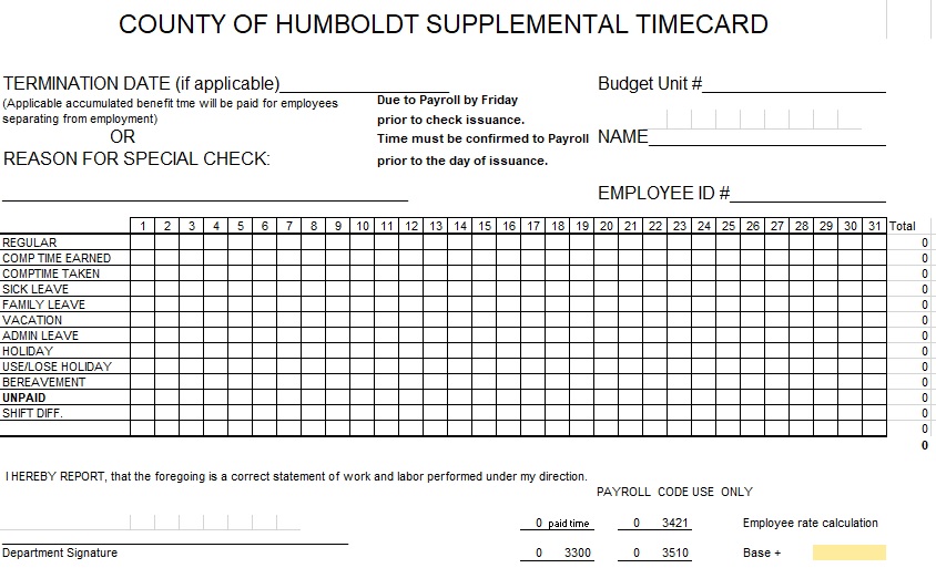 county of humboldt supplemental timecard template