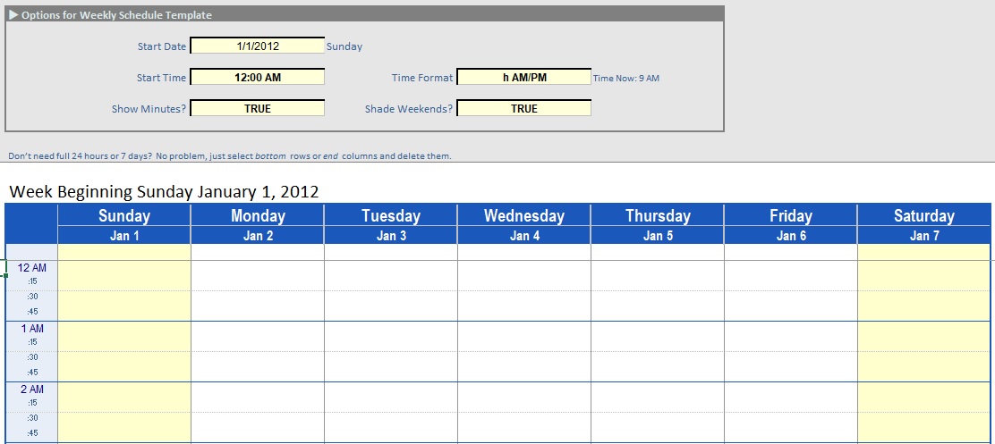daily work schedule template excel
