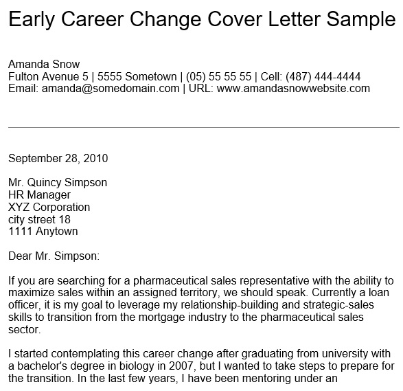 early career change cover letter