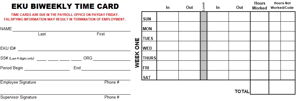 eku biweekly time card template