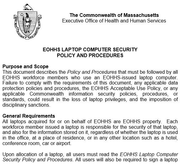 eohhs laptop computer security policy and procedures