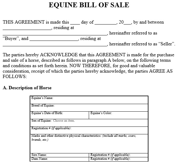 equine bill of sale form