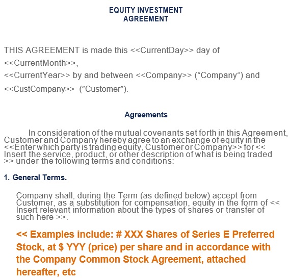 equity investment agreement template