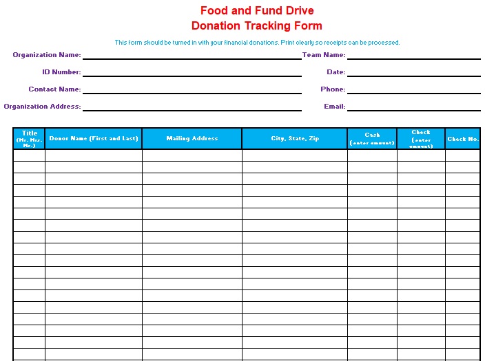 food and fund drive donation tracking form
