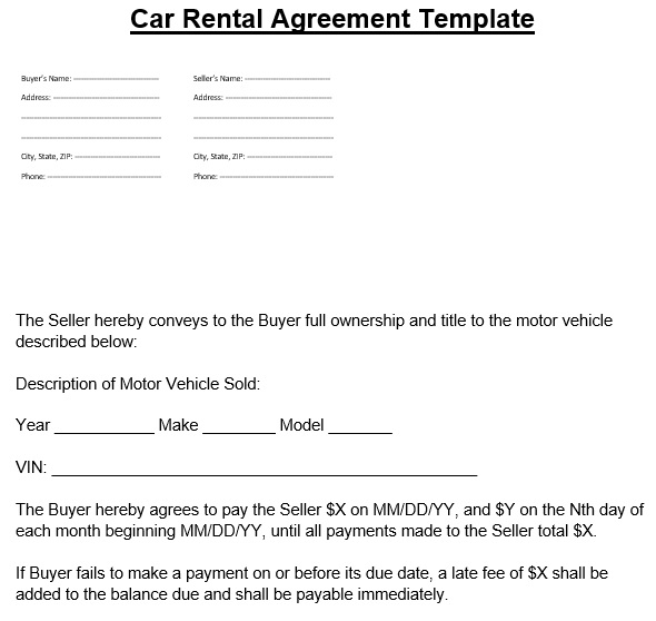 free car rental agreement template 2