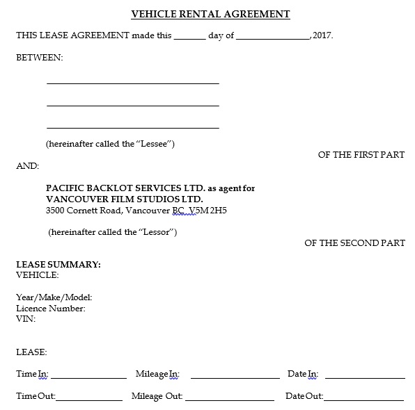 free car rental agreement template 3