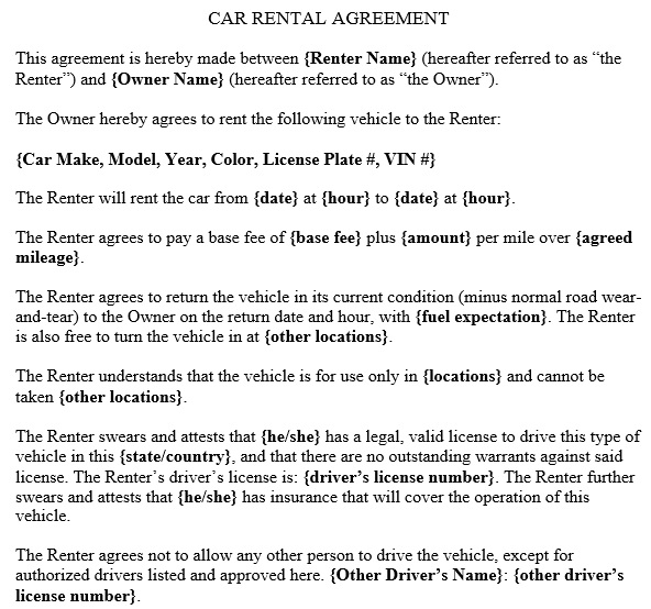 free car rental agreement template 8