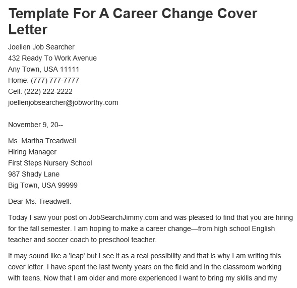 free career change cover letter