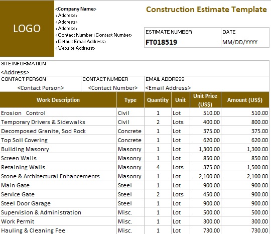 free construction estimate template 7