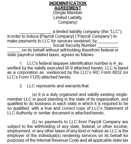 free indemnification agreement 1