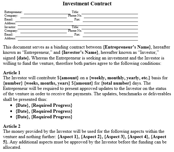 free investment contract template 6