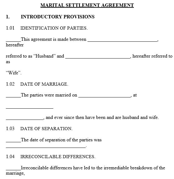 free marital settlement agreement template 16