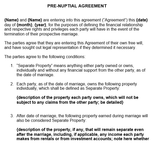 free prenuptial agreement form