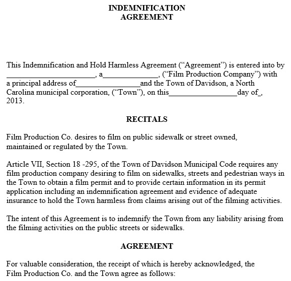 free printable indemnification agreement