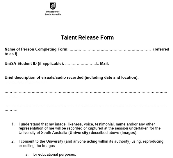 free printable talent release form
