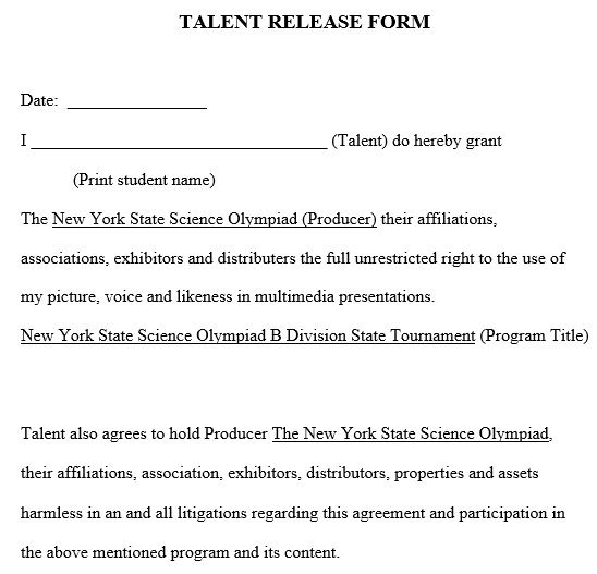 free talent release form 1