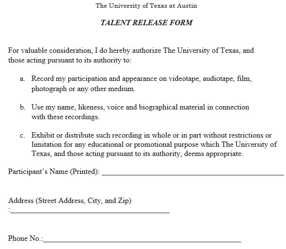 free talent release form 2
