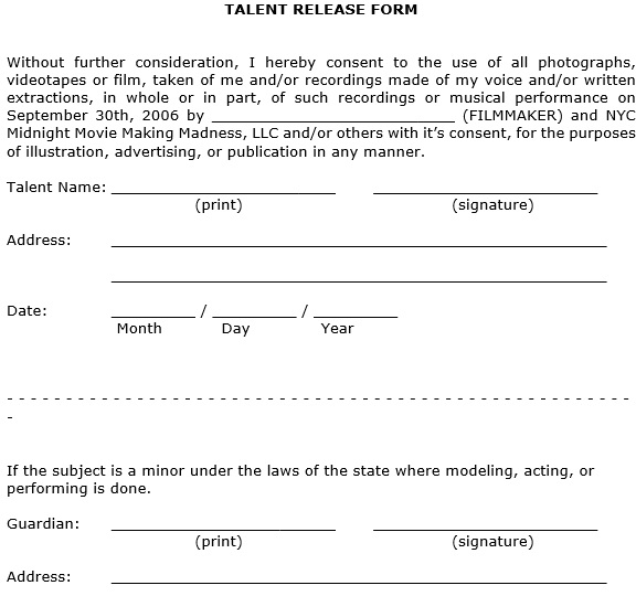 free talent release form 8