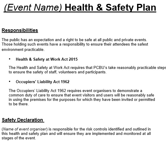 health and safety plan template word