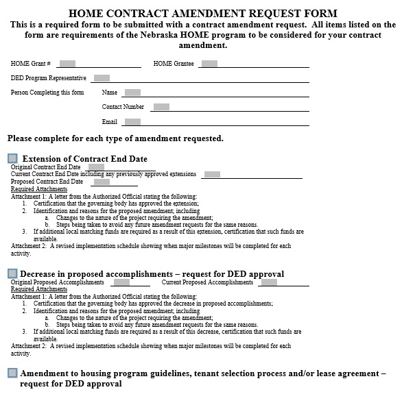 home contract amendment request form