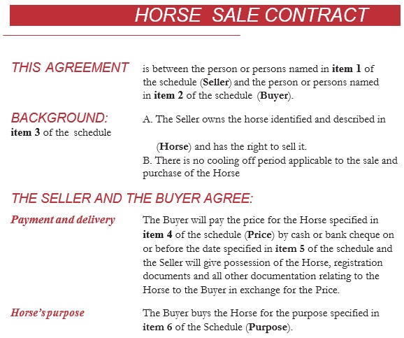 horse sale contract template