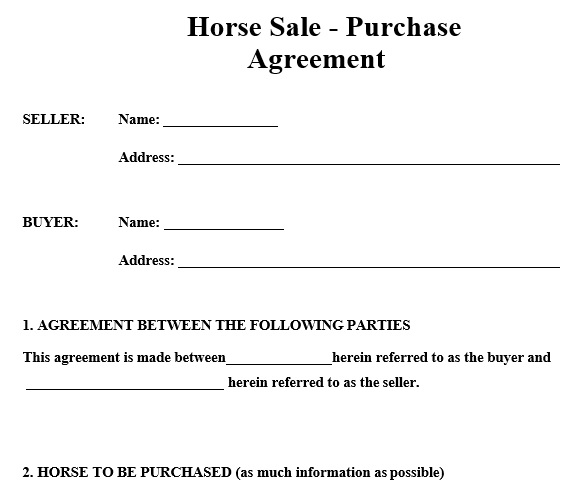 horse sale purchase agreement