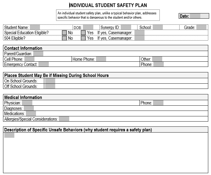 individual student safety plan template