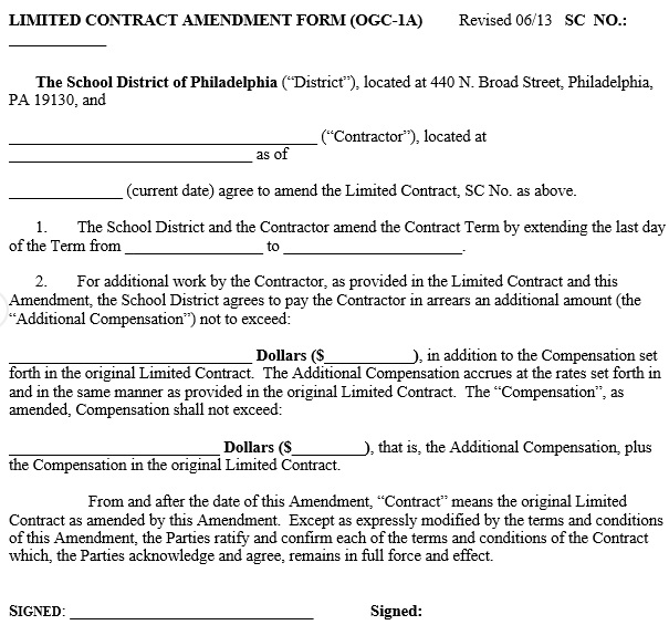 limited contract amendment form template