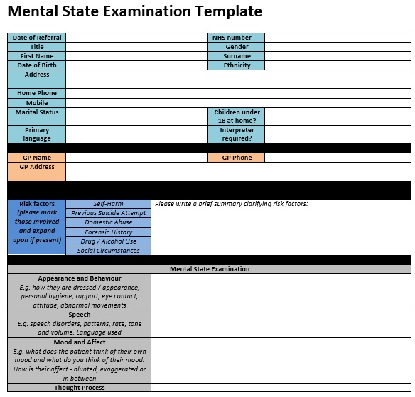 mental state examination template