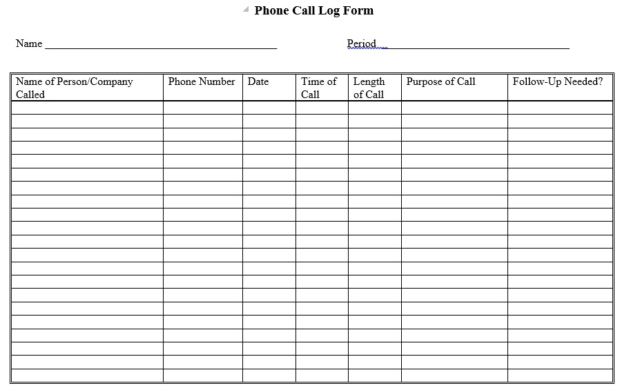 phone call log form