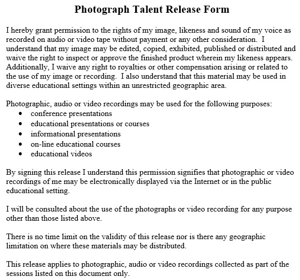 photography talent release form