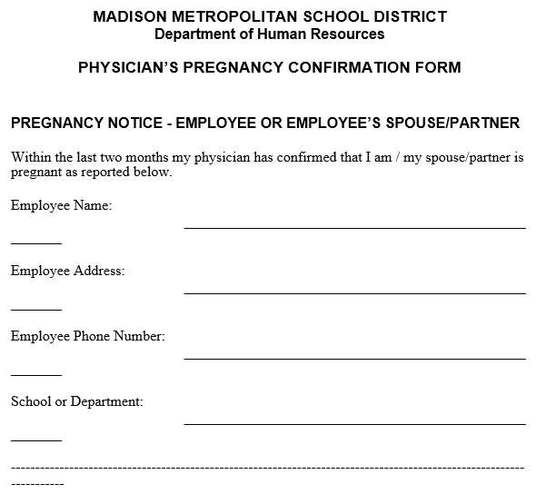 physicians pregnancy confirmation form