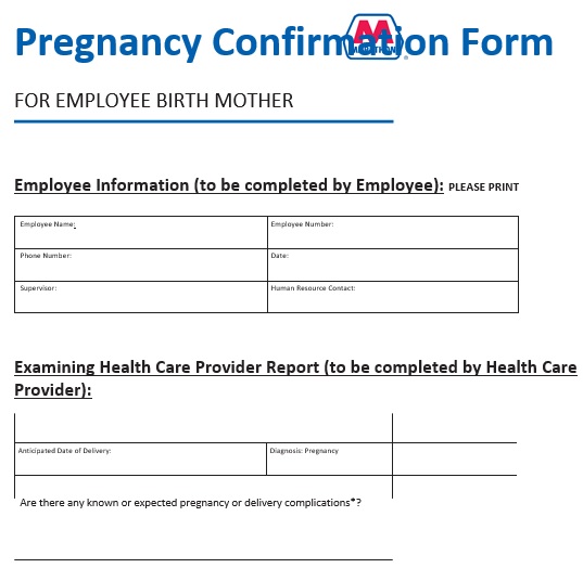 pregnancy confirmation form
