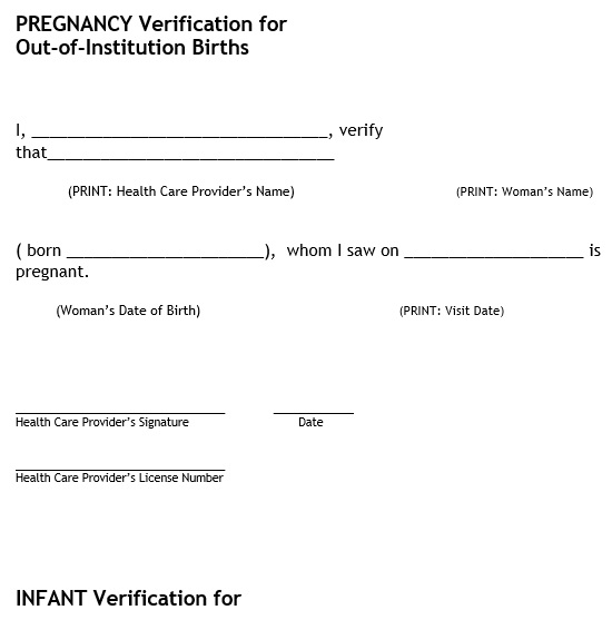 pregnancy verification for out of institution births