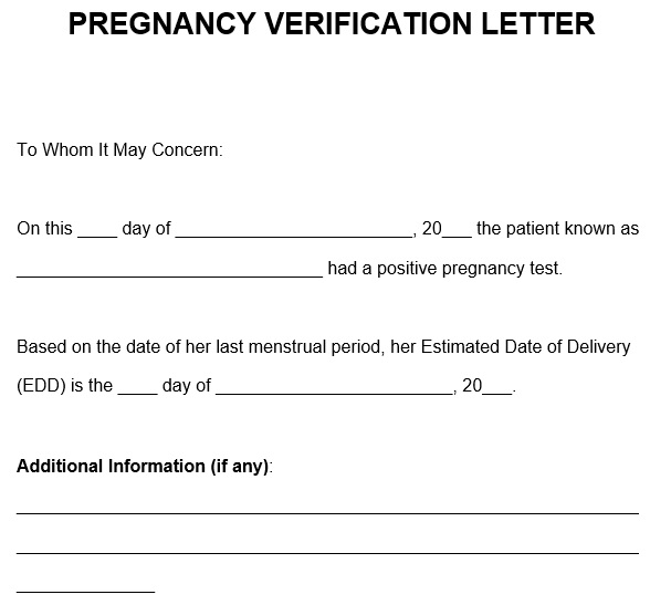 pregnancy verification letter template