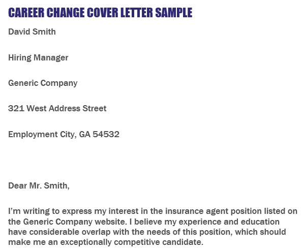 printable career change cover letter