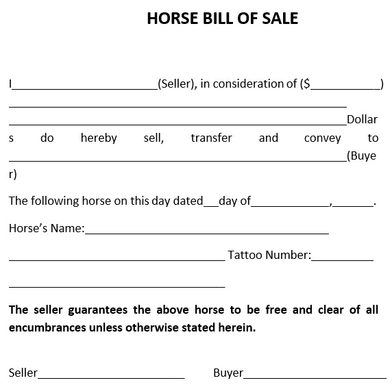 printable horse bill of sale form 10