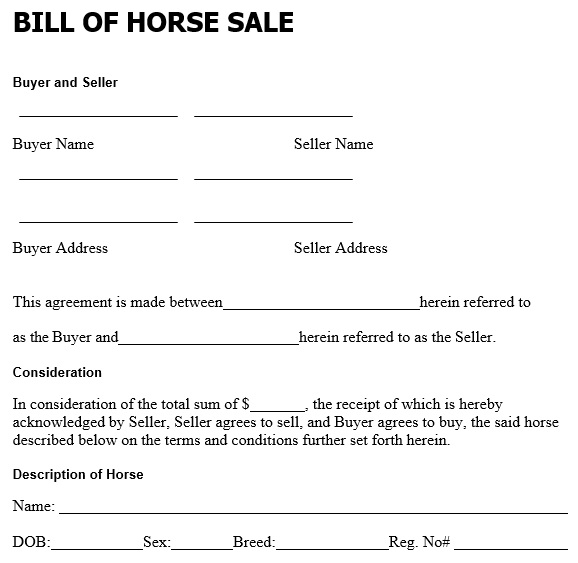 printable horse bill of sale form 12
