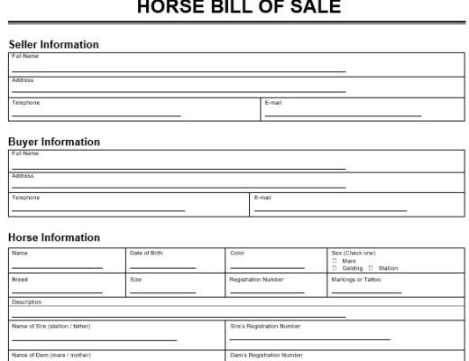 printable horse bill of sale form 13