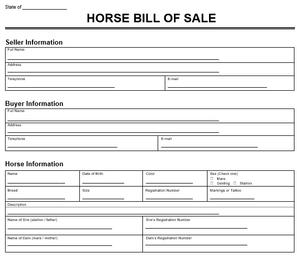 printable horse bill of sale form 13