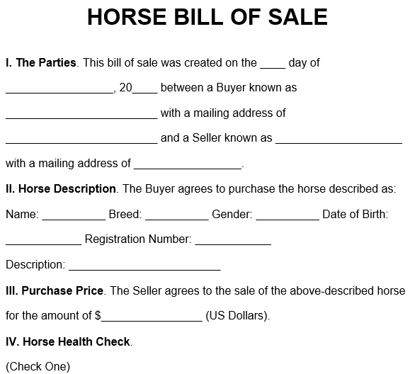 printable horse bill of sale form 14